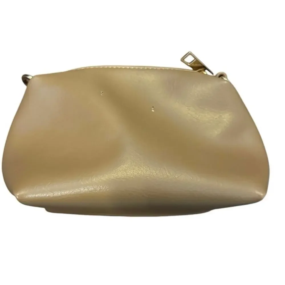 Anthropologie Women's Brown Solid Leather Classic Zip Cosmetic Pouch Bag